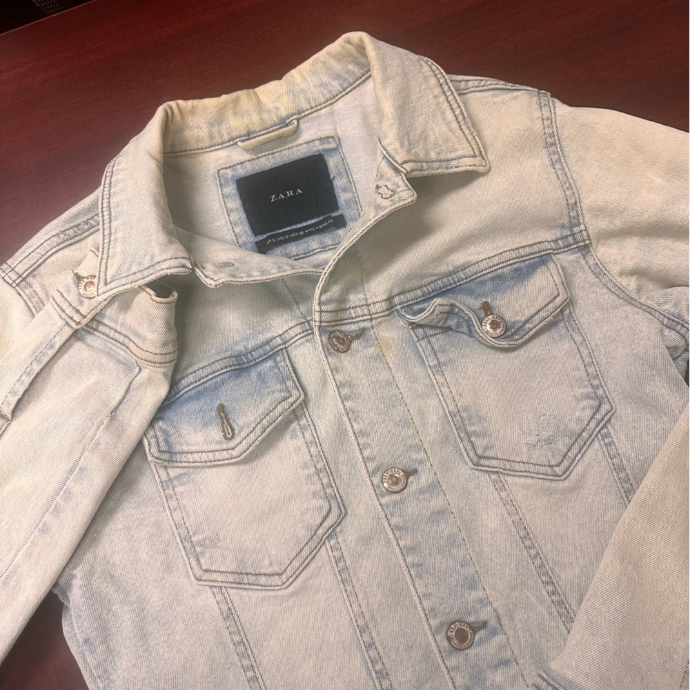 Zara Light Blue Denim Jacket Womens size Small Jean Fall Mono‎